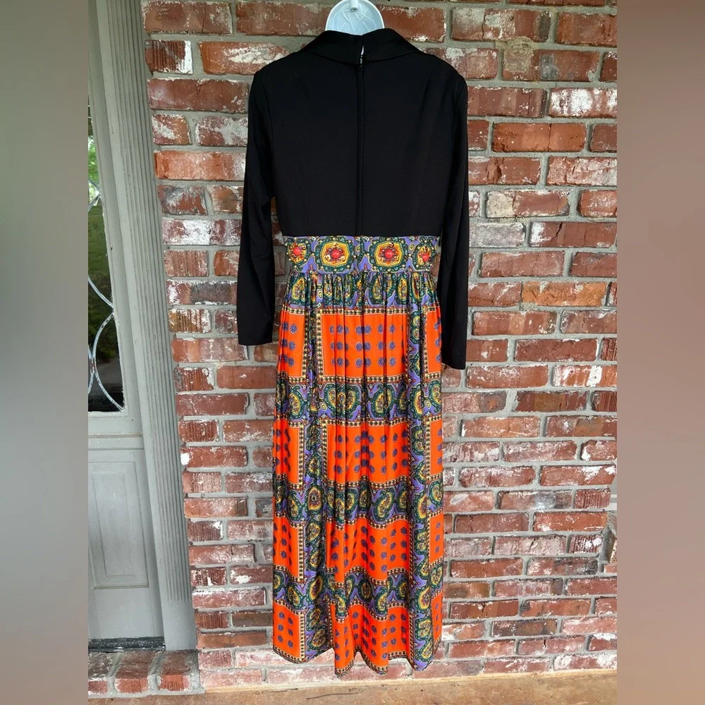 Vintage black and orange formal maxi dress size Mediuim - Picture 3 of 9